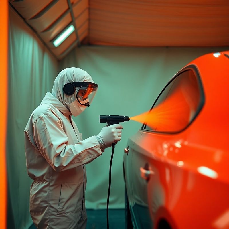 Vopsitor auto Swiftspulse aplicând vopsea într-o cabină cu aer filtrat