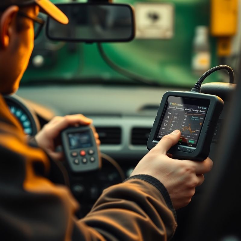 Electrician auto folosind un scaner OBD multimarcă conectat la bordul unui vehicul